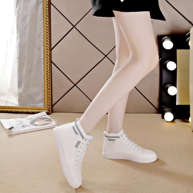 Fashion White Women Ankle Boots PU Leather Shoes Woman Platform Height Increased Sneakers Thick Sole Flat Bottom Soft Sole Casual Versat