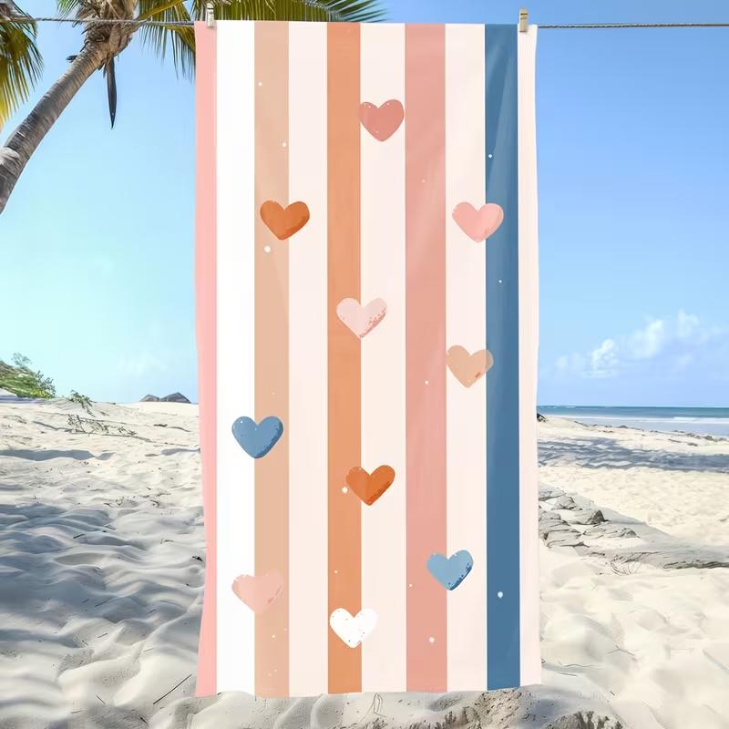 Cute Polka Dot Striped Print Beach Towel Quick Dry Sand-Free Absorbent Lightweight Towel for Summer Beach Swimming Travel