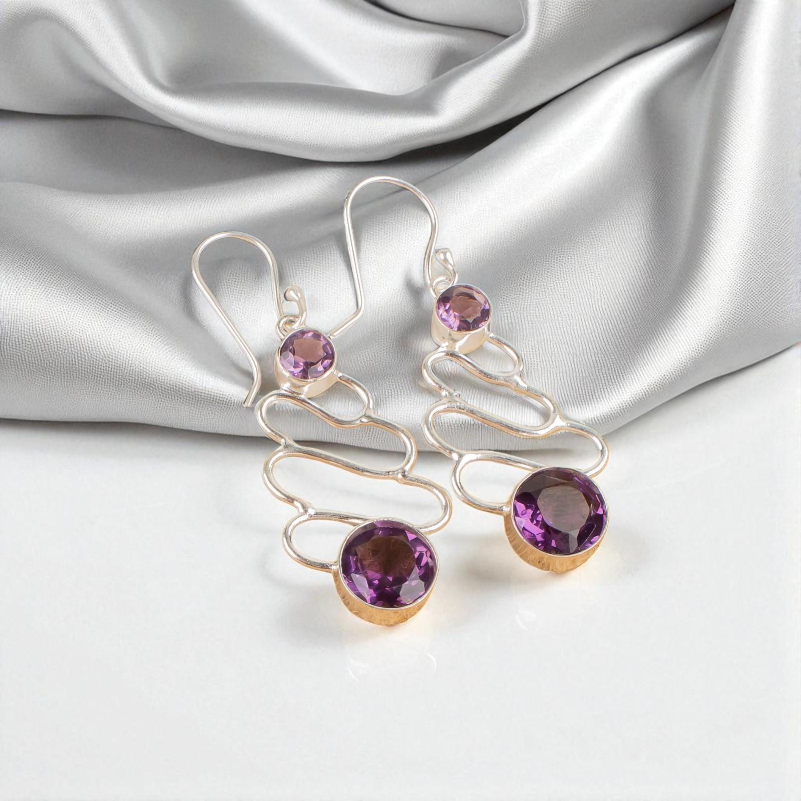 

Редкий Аметист Драгоценный Камень 925 Стерлинговое Серебро Ювелирные Изделия Ручной Работы Подвесные Серьги 2.13 EE-84-5