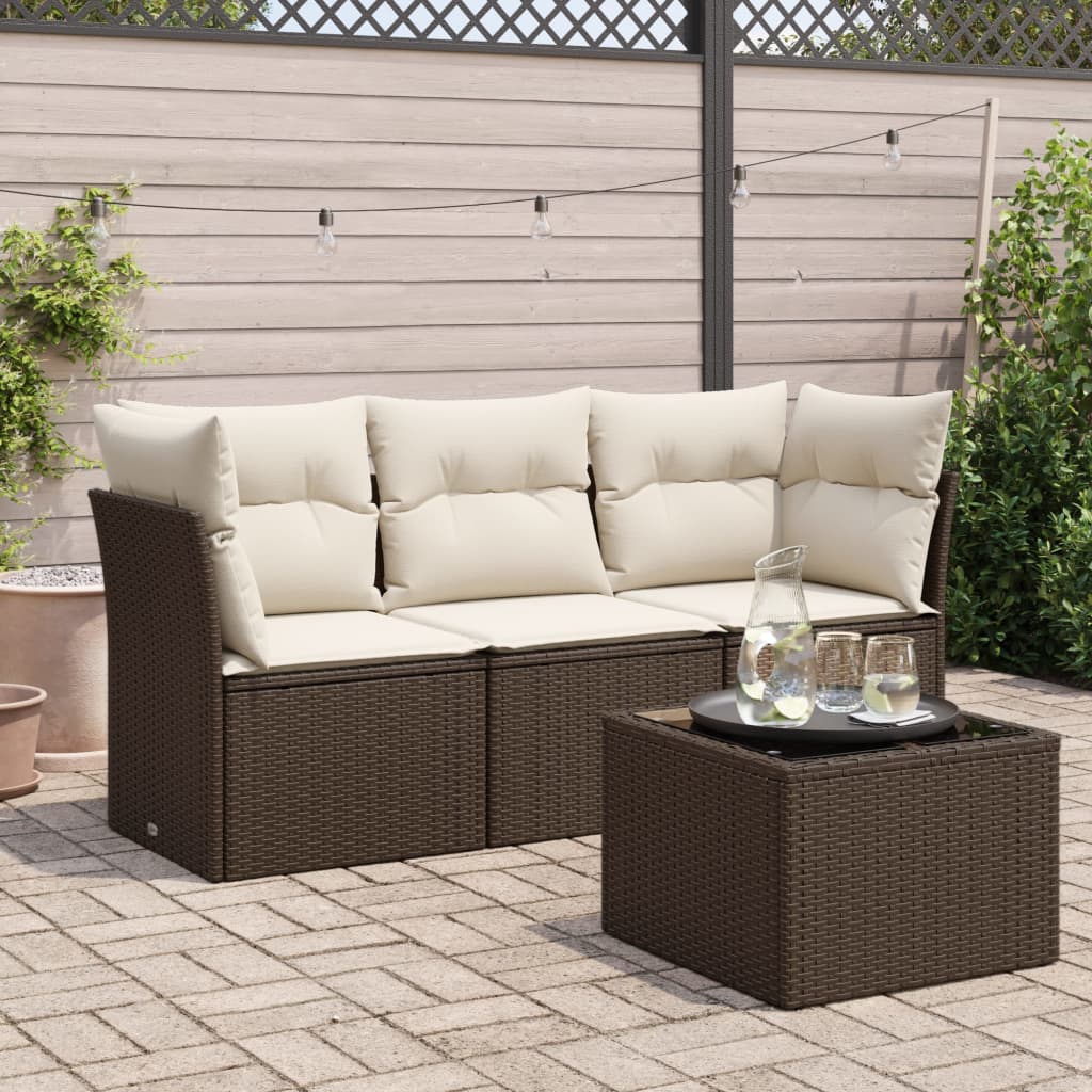 Vidaxl 4-Seater Garden Lounge Set, Cushions, Brown Rattan Pe