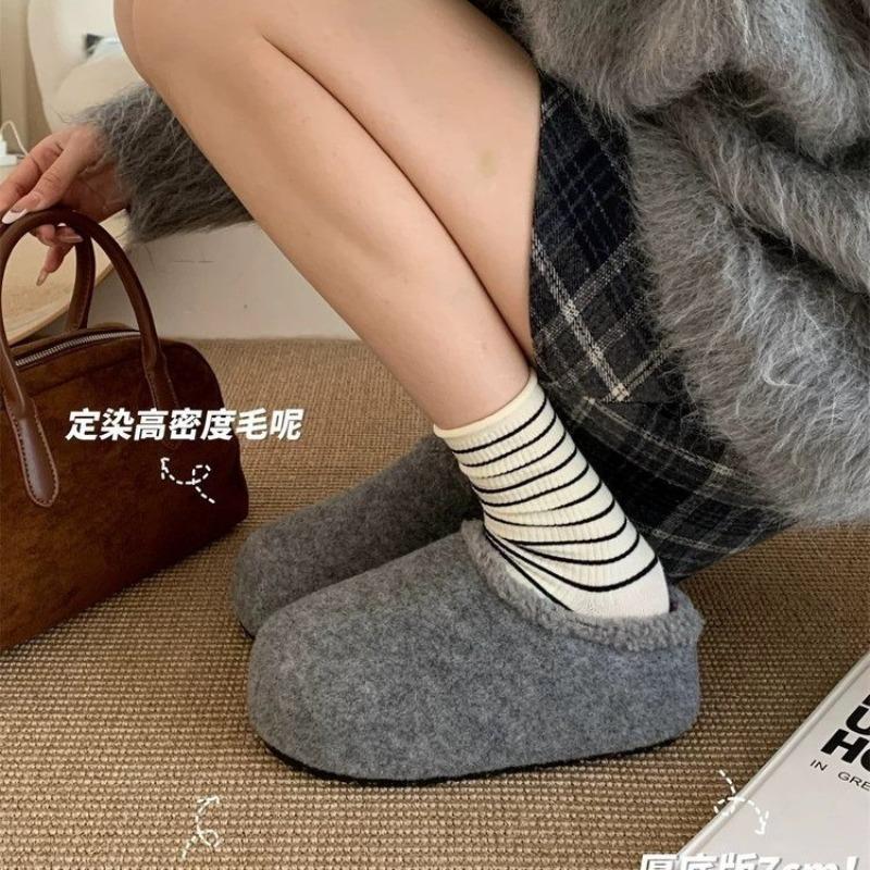 Inner height increase~ Mao Mao shoes women's autumn and winter woolen cotton shoes lazy people pedal warm and velvet slippers