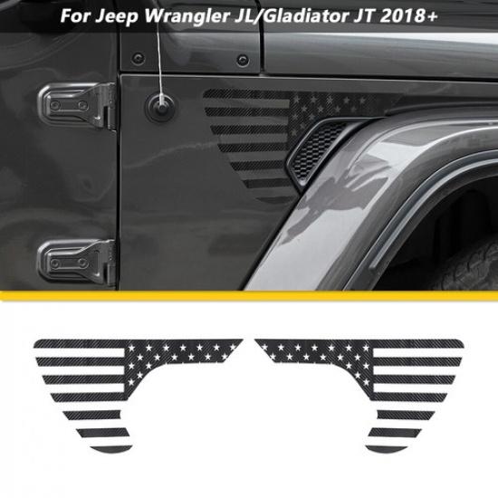 Carbon Fiber Side Fender Vent Sticker Trim US Flag for Jeep Wrangler JL JT 2018+