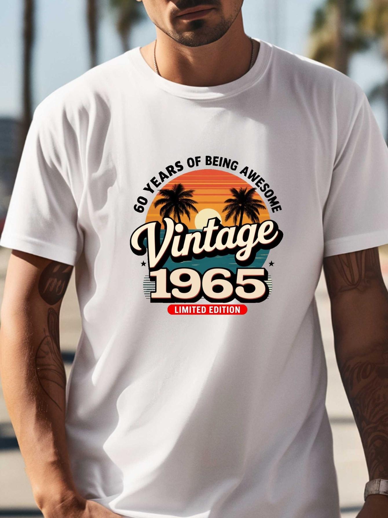 

Vintage 1965 Graphic T-shirt - 60 Years of Being Awesome Design with Palm Trees & Sunset XXXL