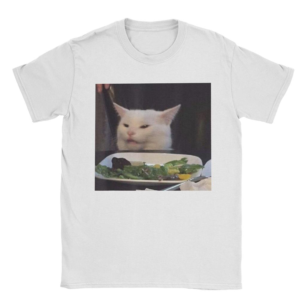 Esstisch Katze Meme Lustig Internet Schreiend Verwirrt T-Shirt Sommer T-Shirts Baumwolle Mode T-Shirt Für Männer Kurze Ärmel Oberteile