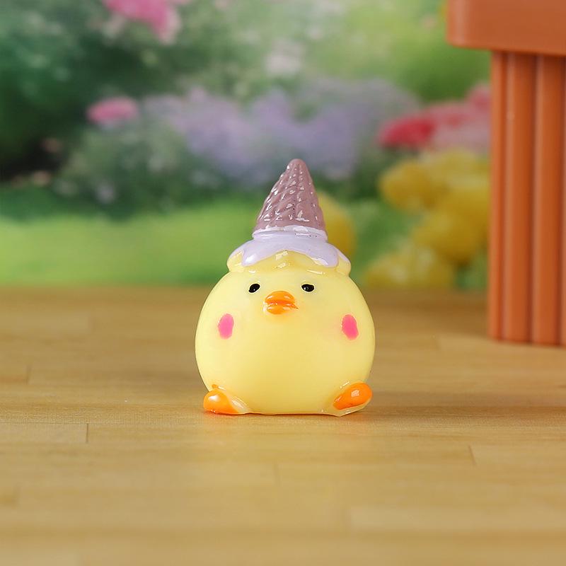 Yellow Chicken Resin Figurine - Handmade Moss Landscape Ornament for DIY Decor