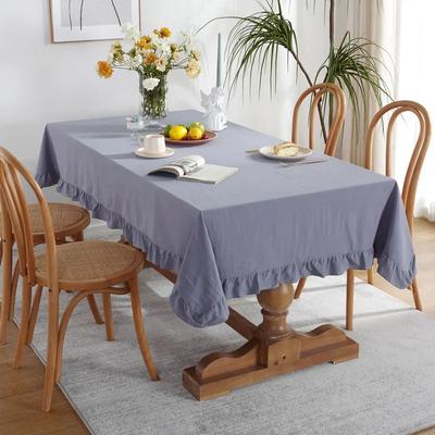 Modern Simple Ruffle 100% Cotton Tablecloth Washed Cotton Solid Color Coffee Wedding Party Dining Table Cloth Home Decor