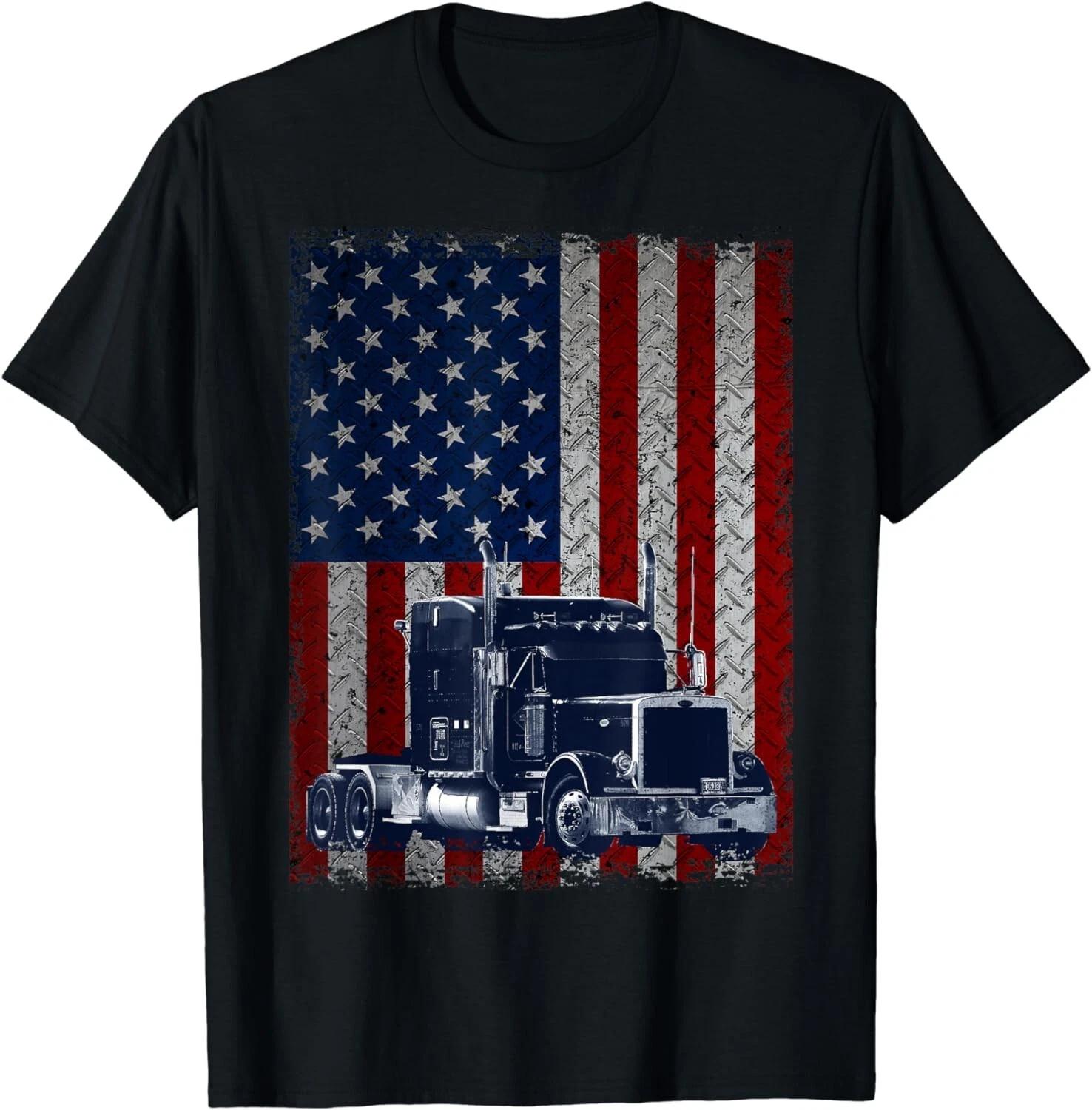 Funny Truck Driver American Flag Trucker Tee Gifts Unisex T-Shirt S