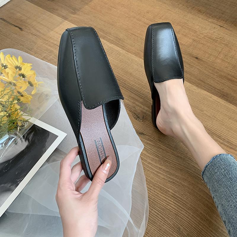 Yuzhihao Women's Fashion Closed-Toe Summer Flat Heel Half Slippers, Solid Color, Outdoor Wear