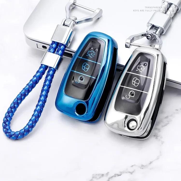 HITJ4 Car Key Cover Bag Case Shell Keychain for Ford Focus 2 3 MK3 ST RS Ecosport Kuga Escape Fiesta Fold C-Max S-Max Mondeo
