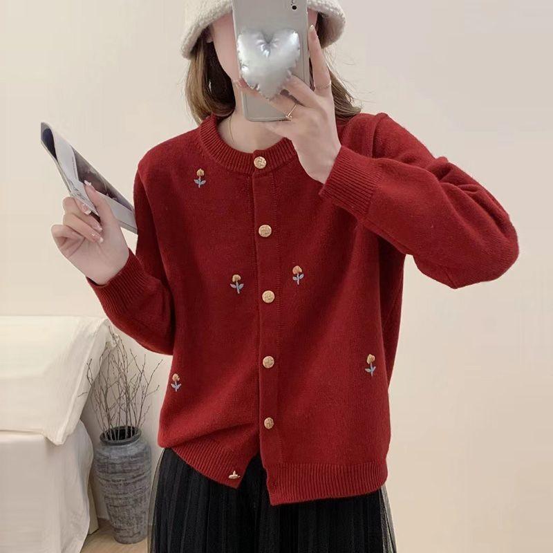 Korean Fashion Soft Embroidered Sweet Sweater Knit Cardigan Women Designer Versatile Coat