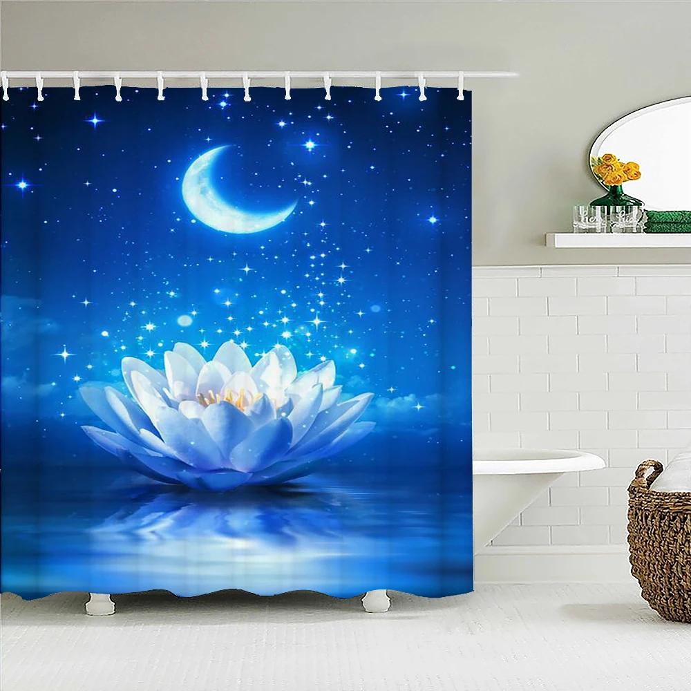 3D Night Starry Sky Moon Earth Shower Curtain Decor Curtain Space Universe Waterproof Belt Hooks Shower Curtains Douchegordijn W90xH180cm