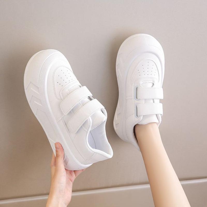 Freizeit-Sneakers für Damen aus PU mit Klettverschluss, flache Plateau-High-Heels, runde Zehenpartie, Damenschuhe, massives Leder, vulkanisierte Schuhe, Übergröße