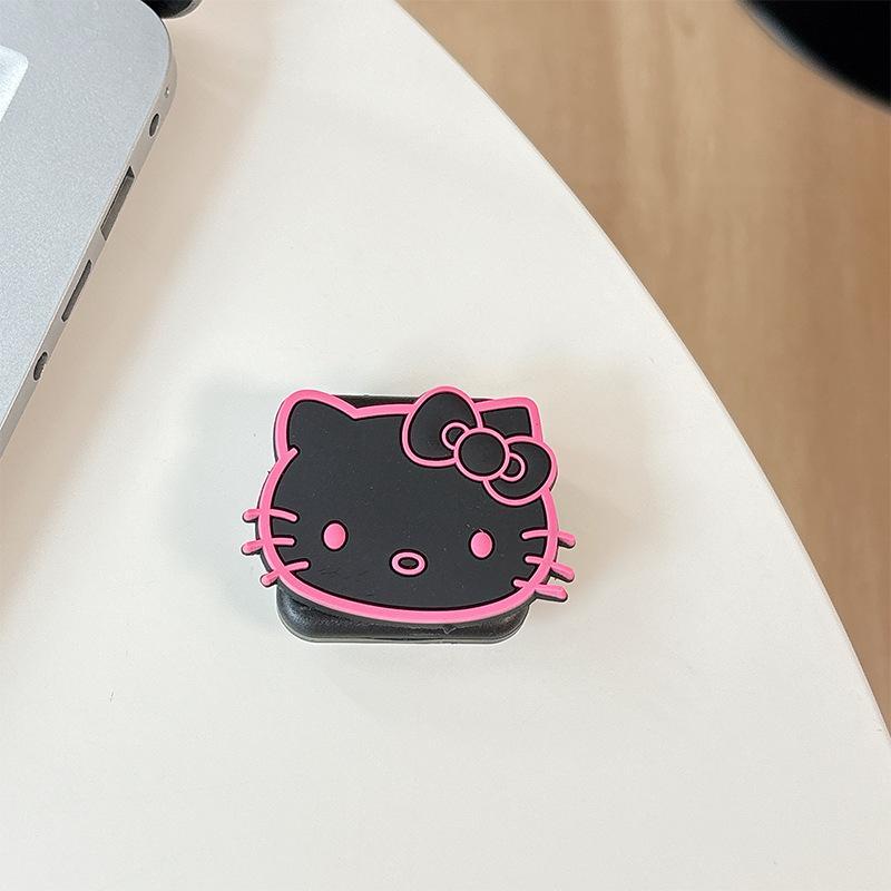Cartoon Kt Cat Flip Mirror Mobile Phone Airbag Bracket Paste Type Portable Makeup Mirror Retractable Ring