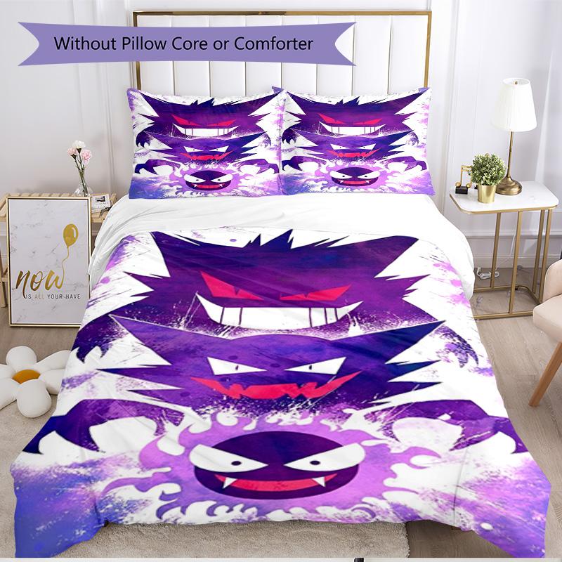3pcs Duvet Cover Set (1*Duvet Cover + 2*Pillowcase, Without Core), Gengar Print Soft All‑Season Bedding Set, Home Bedroom Decor Gift