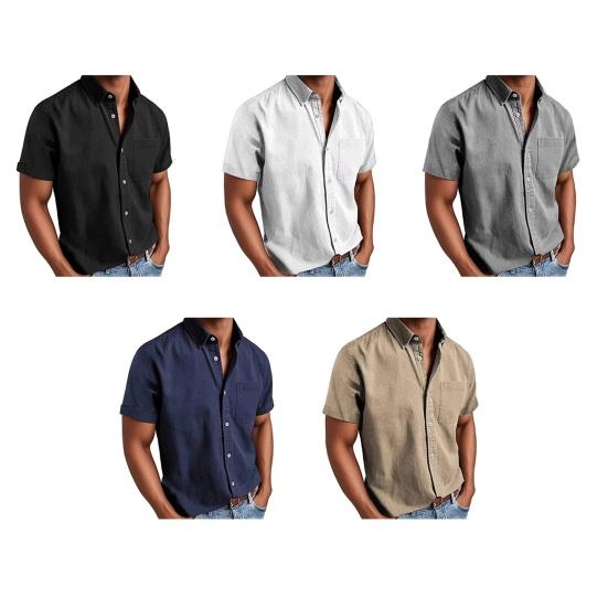 Men's Button Down Shirt Soft Vintage Short Sleeve T-Shirt Summer Casual Beach Fishing Tops with Pocket