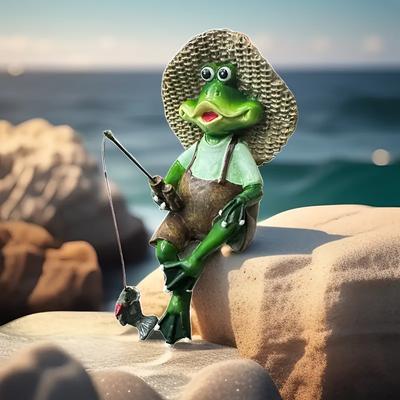 Pastoraler Froschfischer niedliches Heimornament Harzhandwerk Geschenk kreativer Schreibtischgarten Aquarium Landschaftsgestaltung