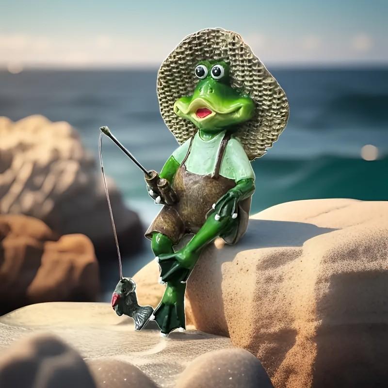 

Pastoral frog fishing cute home ornament resin craft gift creative desktop garden fish tank landscaping Foam Box 19x12x12g 200