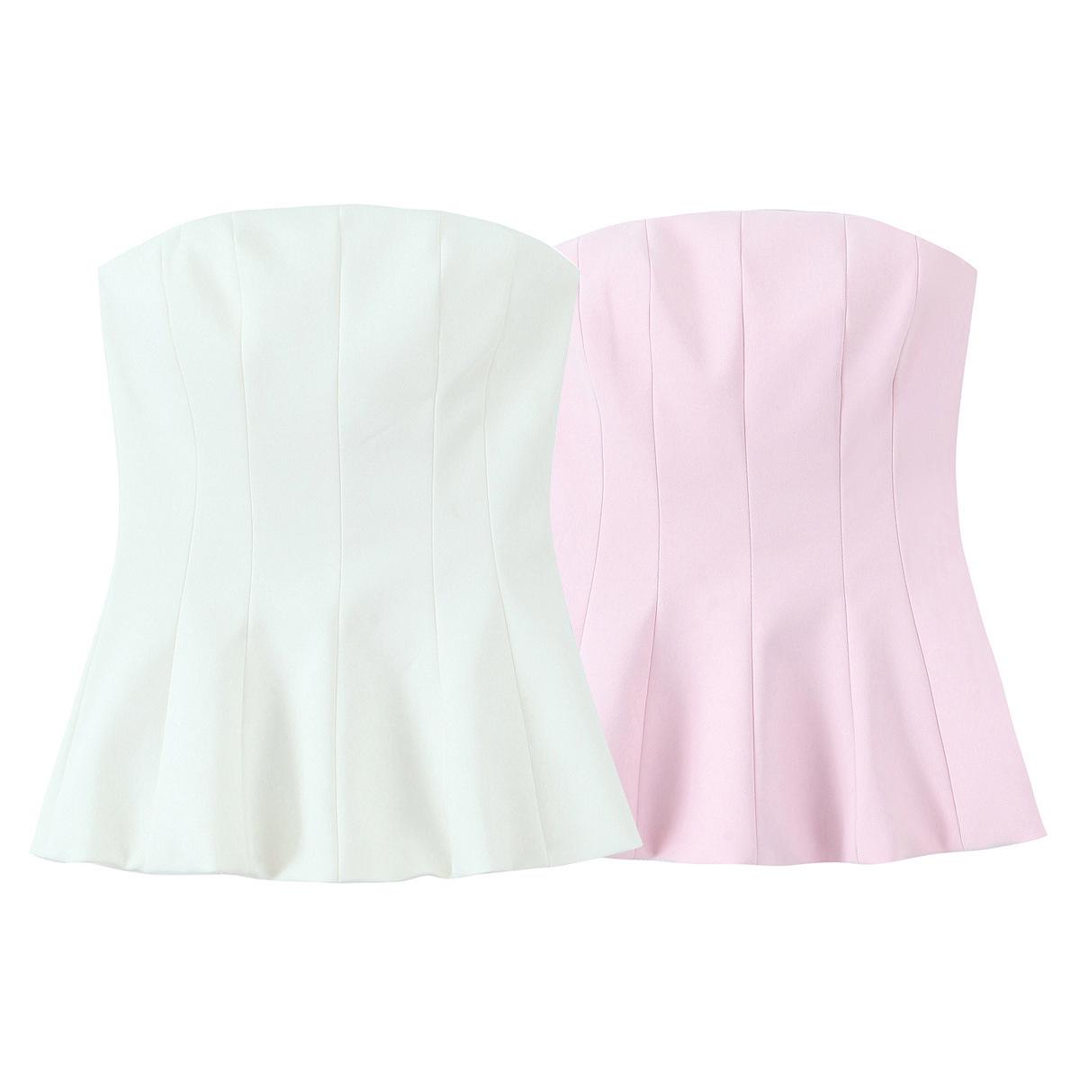 

Spring 2025 Women s Strapless Suede Texture Top & Slim Solid Color Skirt Set S