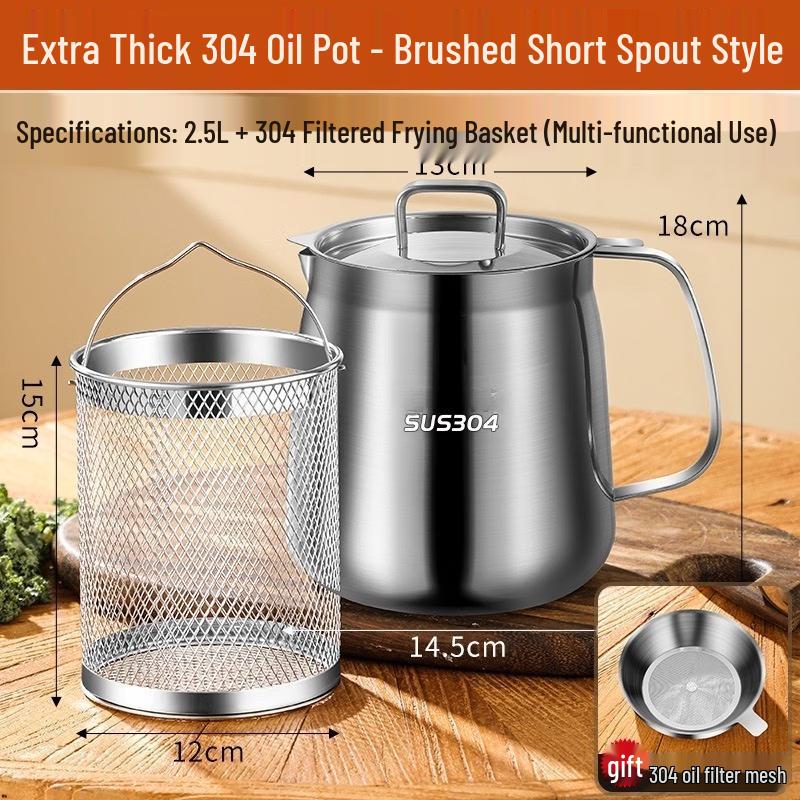 Hanyou 2.5L Stainless Steel Oil Pot with Frying Filter Basket