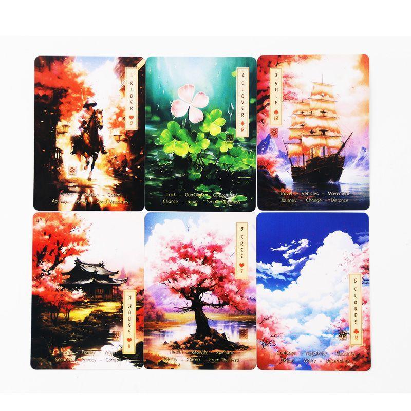 Las Cartas Lenormand Sakura - Baraja de 36 Cartas con Palabras Clave - Cartas Oráculo Temáticas de Flor de Cerezo Japonés 9*6cm