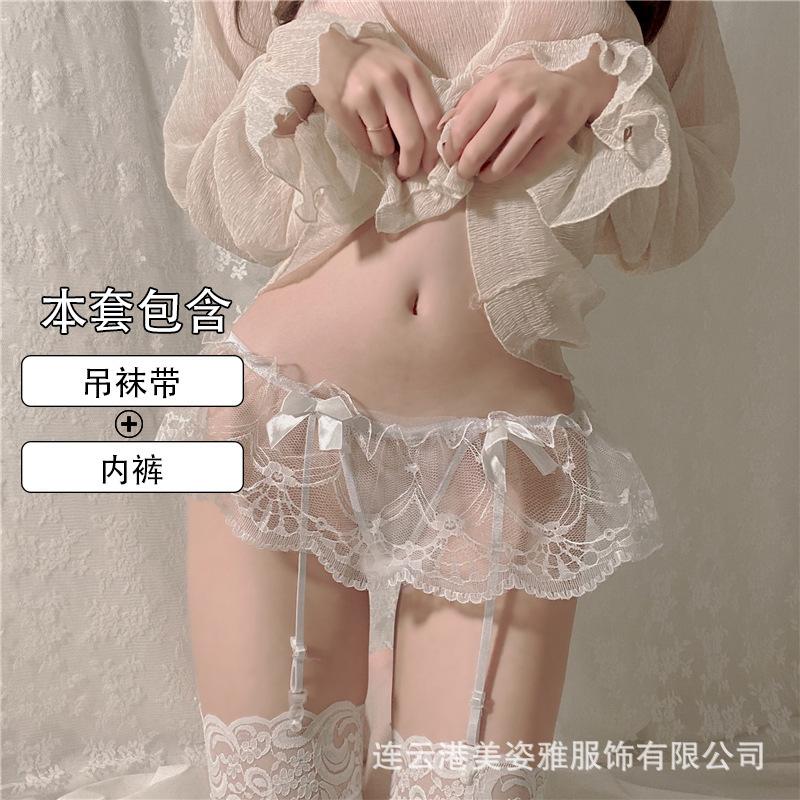 Sexy black silk suspender socks integrated lace open crotch panties flirting over the knee white stockings pure lust seduction socks women