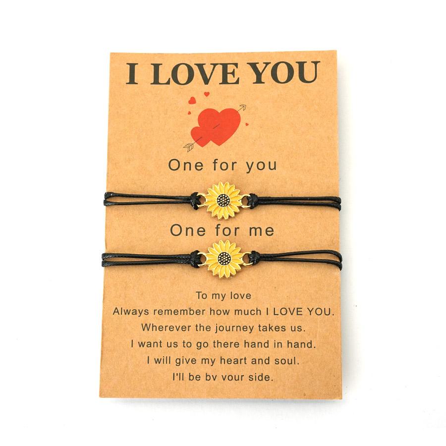 

Noter 2Pcs Handmade Braided Friendship Bracelet Unisex Cute Chrysanthemum Charm Braslet Valentine Day Couple Accessories Joias