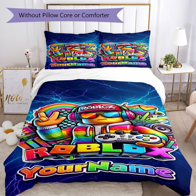Roblox 158 Personalizza il tuo nome Set Biancheria da Letto Copripiumino Traspirante con Federe Decorazione per la Casa Regalo di Compleanno
