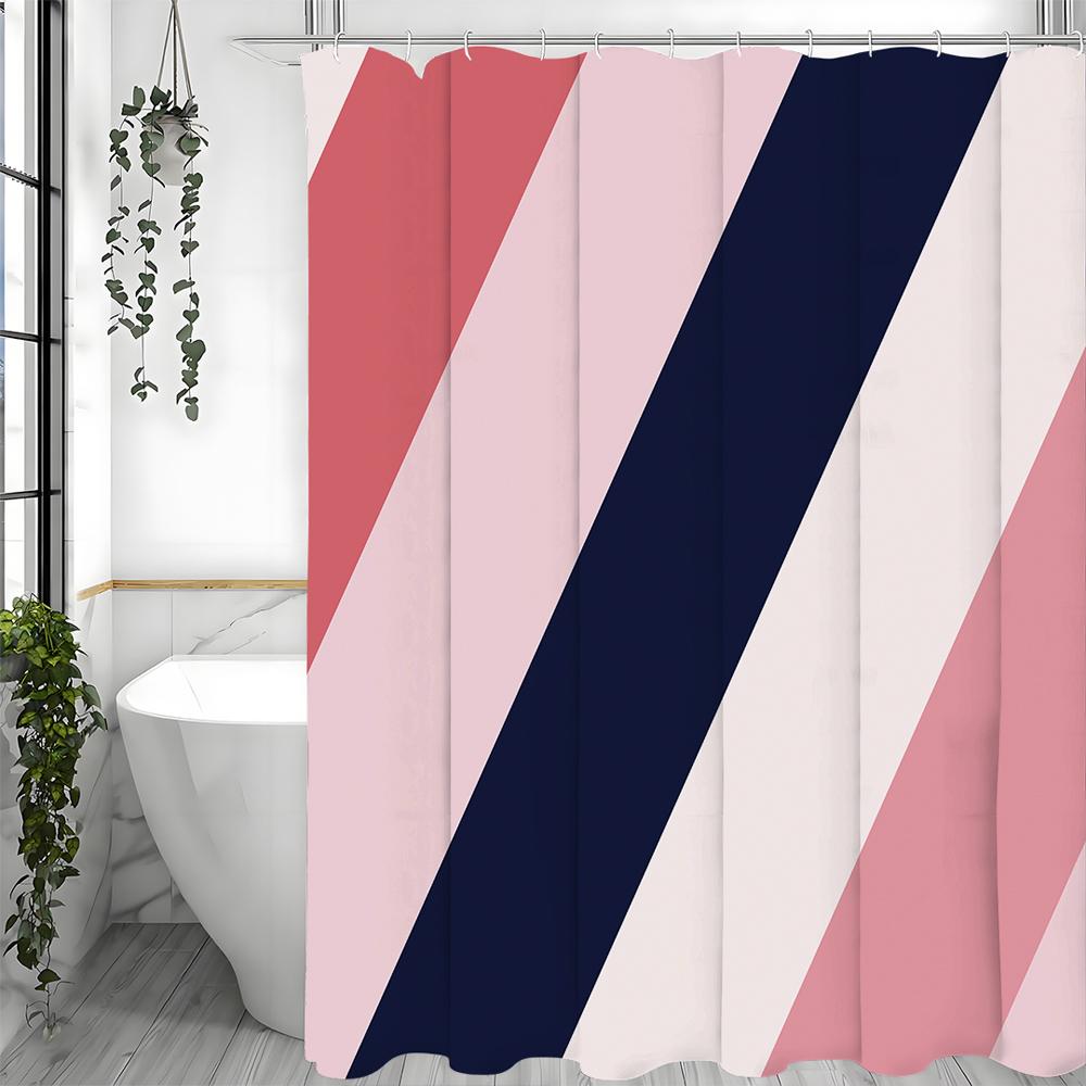 Modern minimalist slanted square red pink black and white shower curtain, bathroom decorative shower curtain, waterproof shower