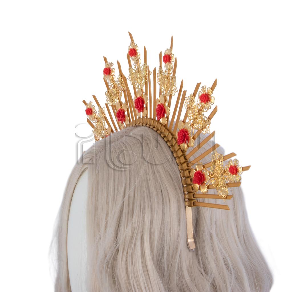 Lolita Gothic Flower Halo Crown Headpiece Women Sun Goddess Baroque Angel Butterfly Cross Crown Headband Finished Product
