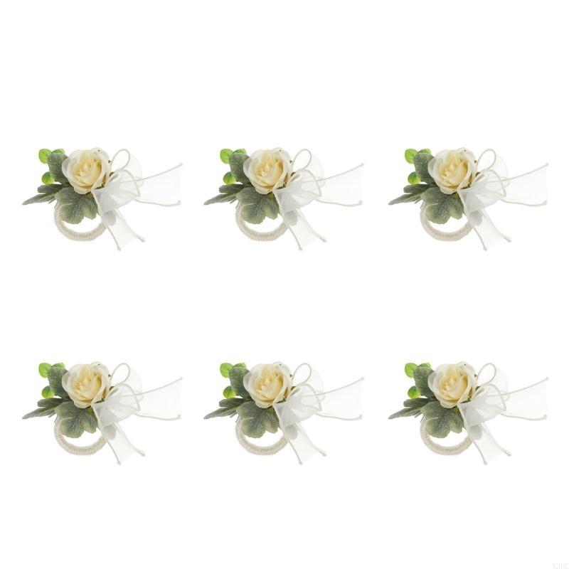 

Set of 6 Elegant Flower Napkin Rings Colorful Tabletop Accessories for Dining X3UC