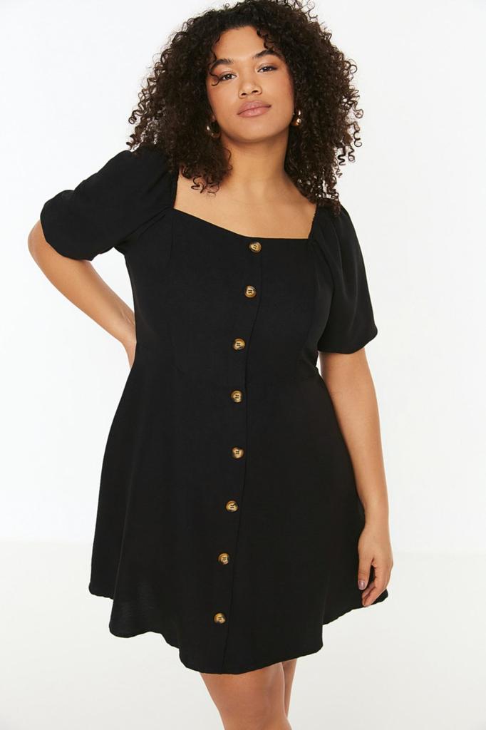 Women's Style Plus Size Black Woven Button-Front Dress