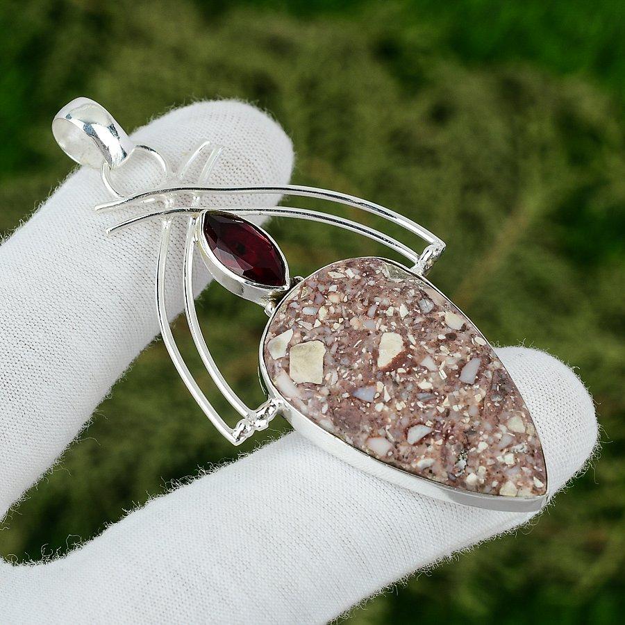 Red Brecciated Mookaite Gemstone Amethyst 925 Sterling Silver Pendant Jewelry