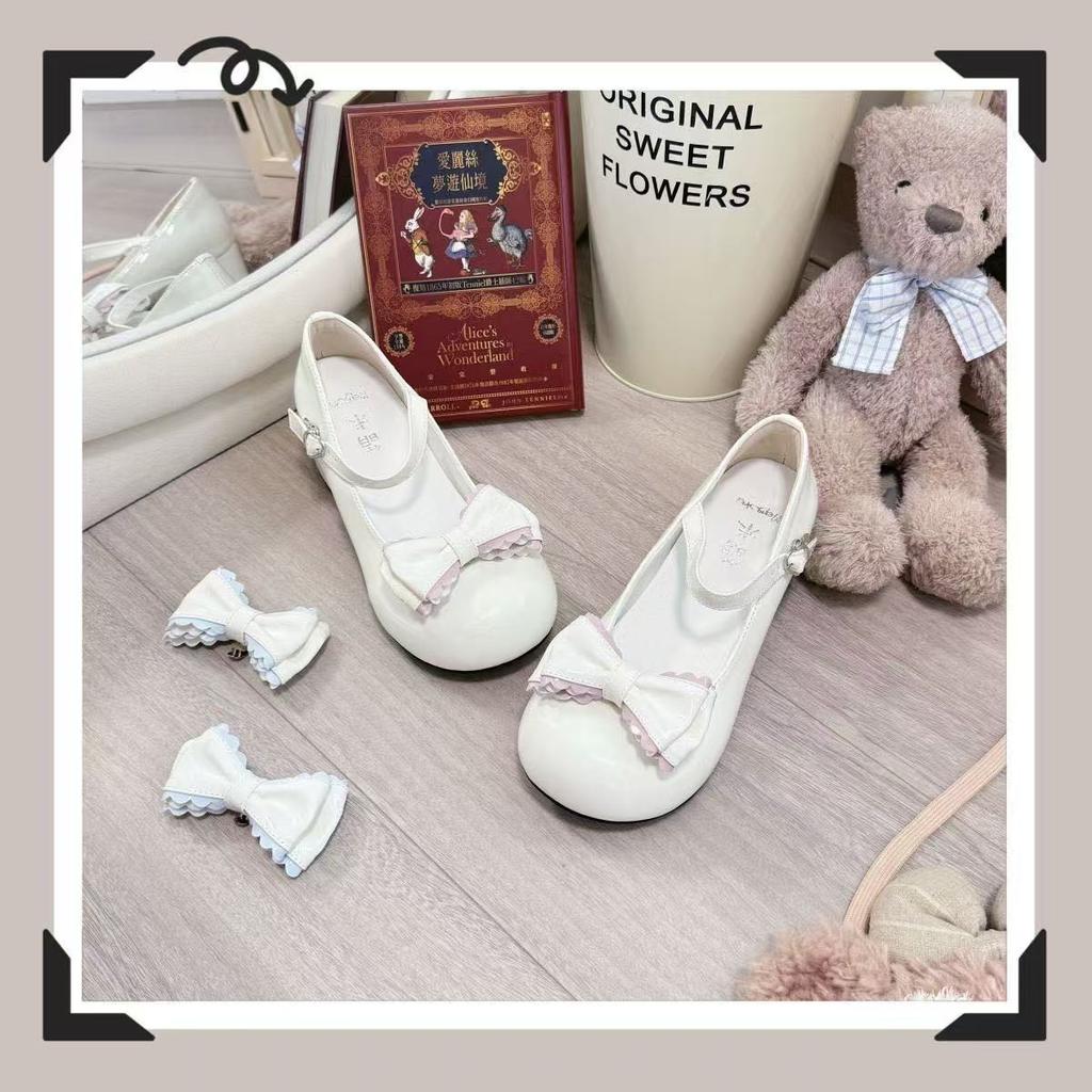 2026 Lolita Style Cute Round Head Jane Pumps with Bow Women Sweet Party Dress Midi Heels Shoes Fashion PU Sneakers Women