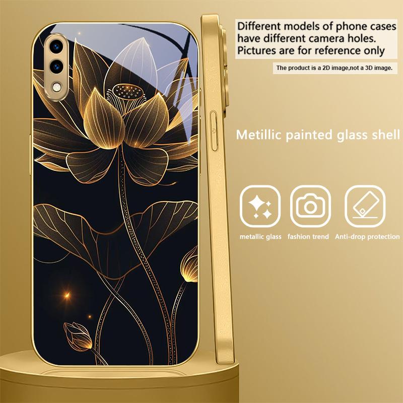 

Благородный цветок лотоса Для Samsung A 01 52S A04 A05S A10 A12 A13 22 23 24 36 42 M02 Note 10 20Ultra 8 9 Золотой стеклянный чехол для телефона Galaxy A03 Core