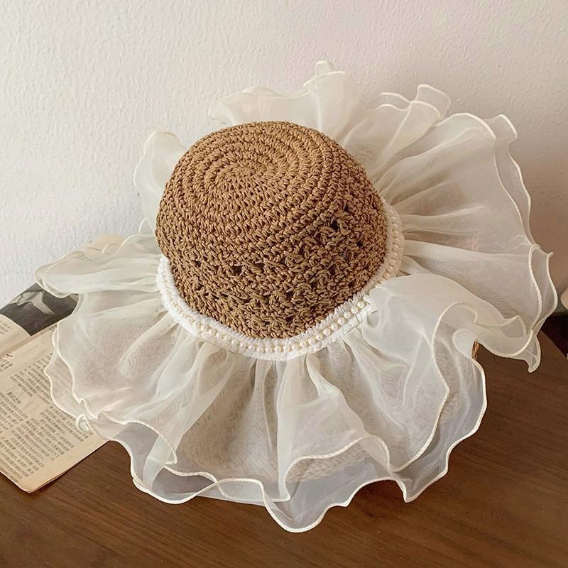 Straw Hat Women's Summer Beach Hat Sun Protection UV Protection Sun Hat Large Brim Straw Visor