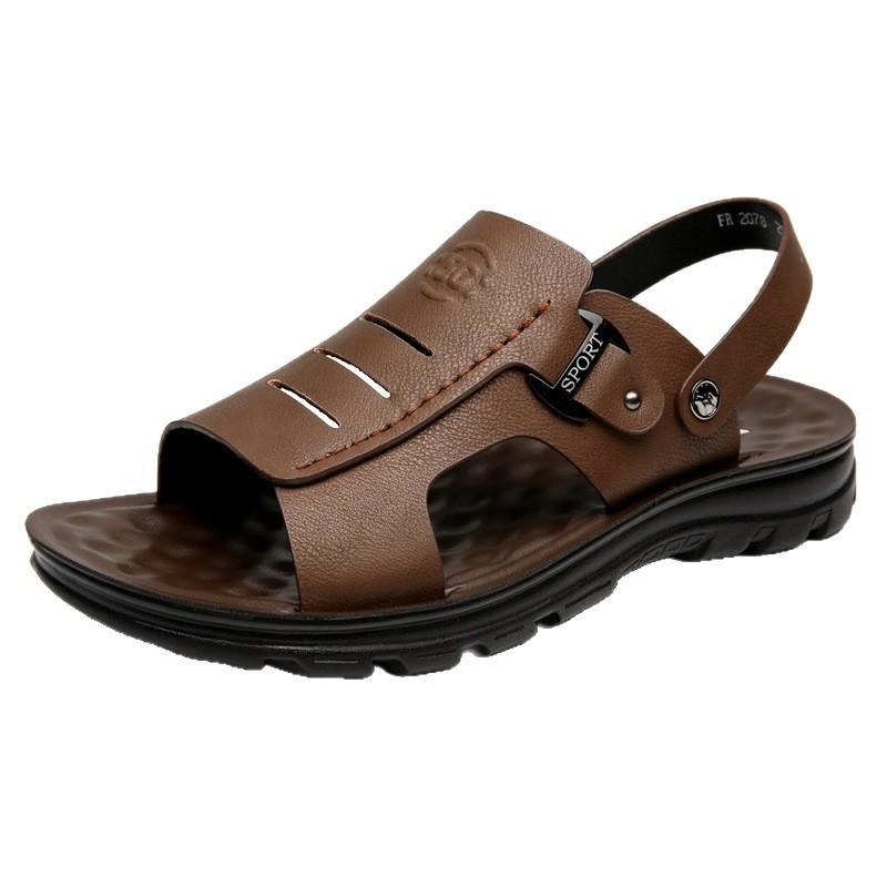 Sandals men's 2025 summer new leather casual beach shoes men's dual-purpose non-slip soft-soled cool slippers