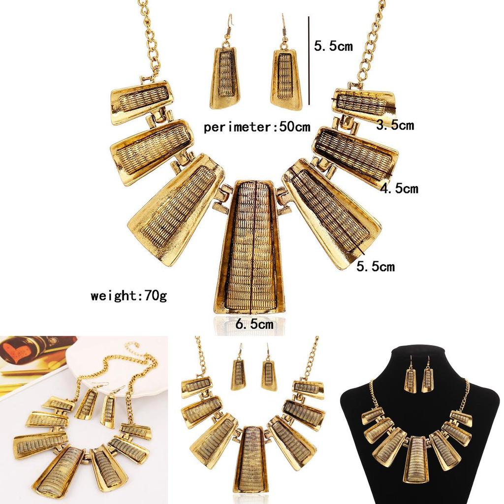 Geometric Exaggerated Fashionable Trapezoid Short Gold Necklace Earrings And
