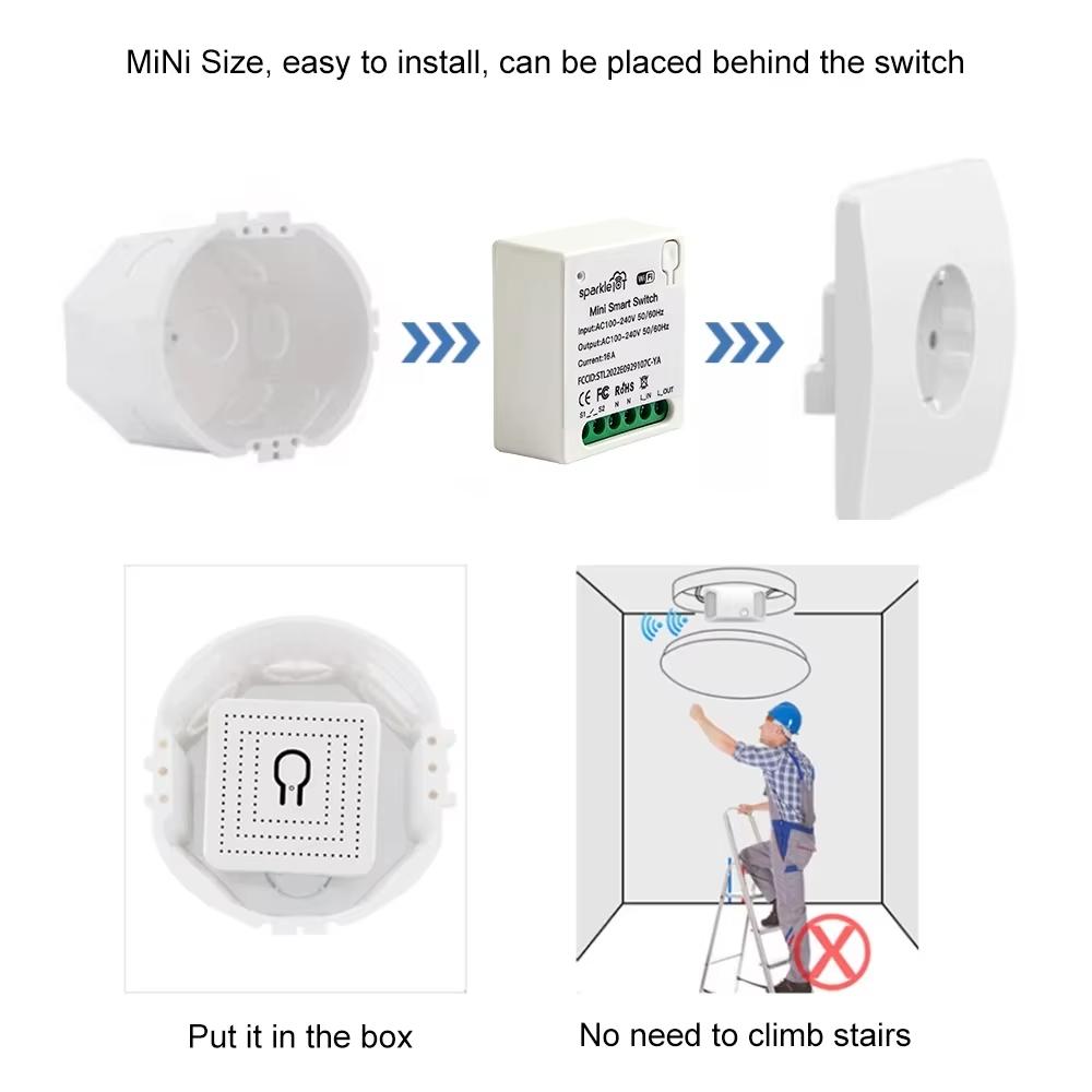 Work with Matter 16A WiFi mini Smart Switch Pass-through Disconnect Dual Control Outletorks Remote Control Timer HomeKit Alexa