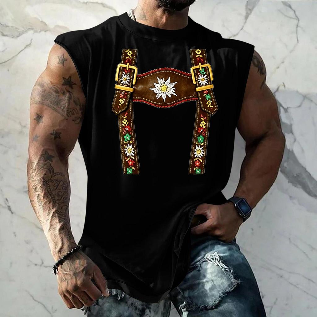 Men Sleeveless Tank Top Loose Fit Casual Streetwear Printed Texture Pattern Summer Vest for Outdoor Sports and Daily Wear