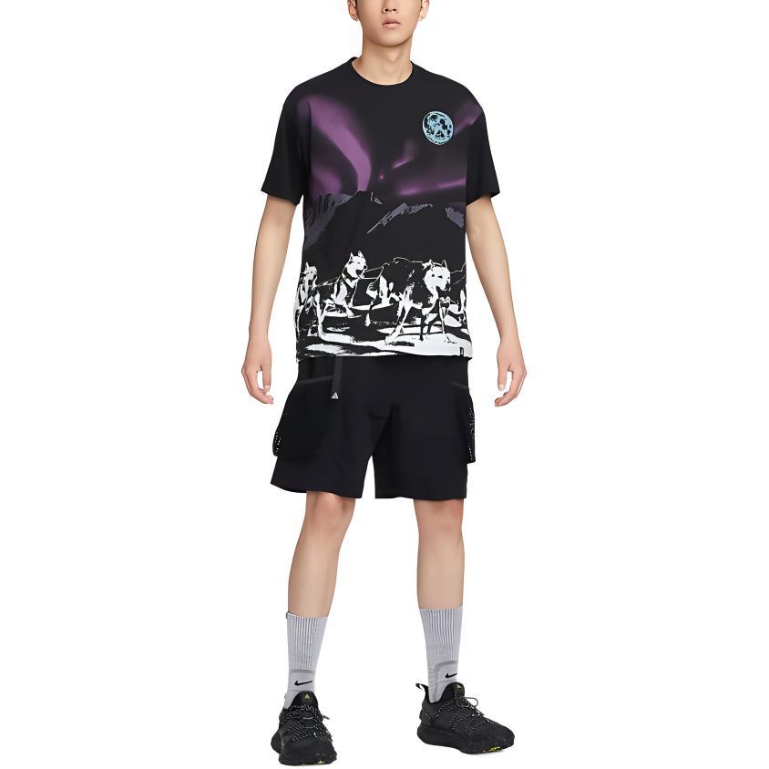 Nike Northern Lights Koszulka z krótkim rękawem Dri-Fit Color Block Szybkoschnąca Oddychająca Męskie Topy Czarny FZ5280-010