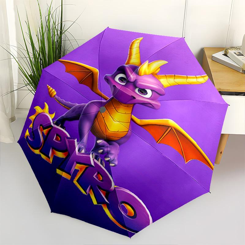 1 PC Automatic Folding Umbrella - Spyro Trilogy Pattern Portable Foldable Design With 8 Ribs Christmas Birthday Gifts