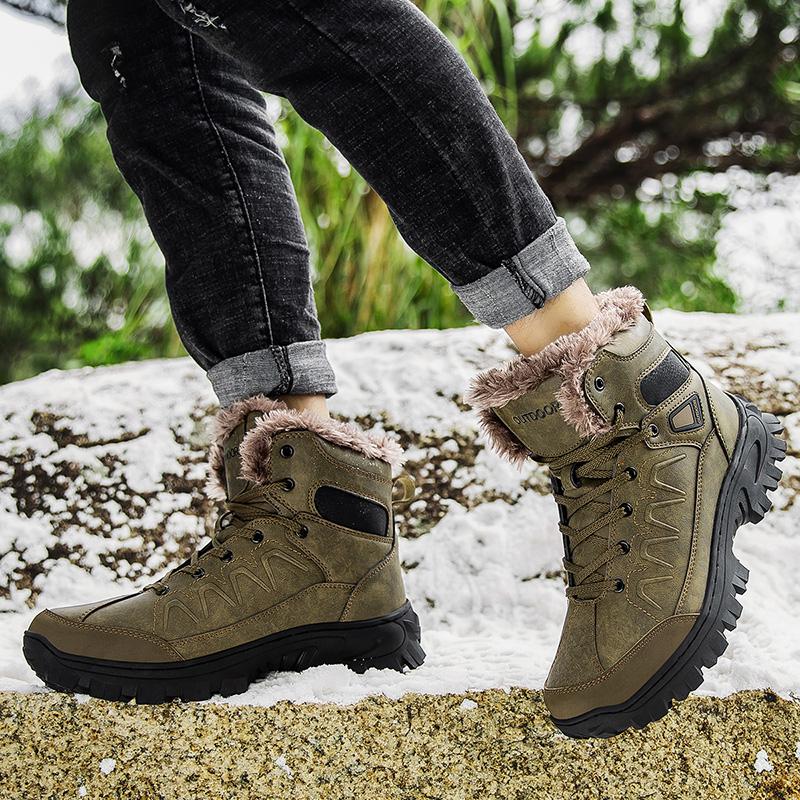 Genuine Leather Mens Boots Winter With Fur Warm Snow Boots Men Casual Shoes Outdoor Shoes High Quality Ankle Boots Big Size 47