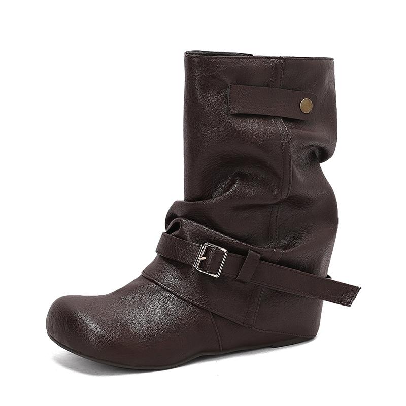 Fashion Western Cowgirl Boots Fashion New Comfortable Internal Height Women's Boots Trendy Versatile Slip On Buckle Women Short Boots