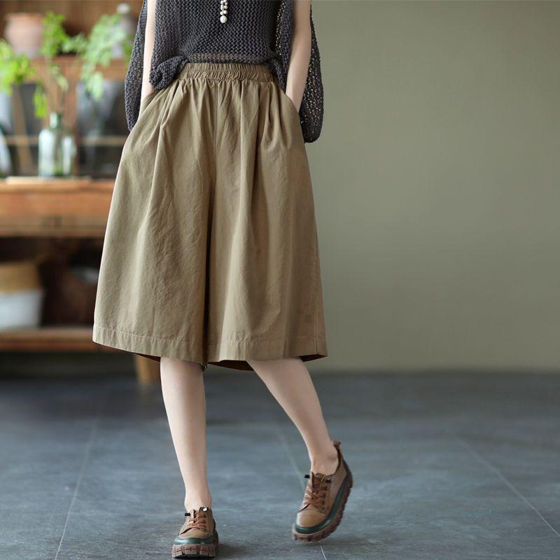 Women's Monochromatic Wide Leg Culottes, Elegant Loose Clothes, All-match, Thin Wide Leg, Casual, Summer Fashion, Temperament