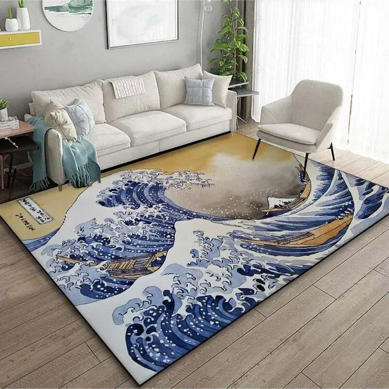 Japanese Japanese Style Ukiyo-e Entrance Hall Carpet Kanagawa Surf Balcony Kitchen Living Room Bedroom Floor Mat