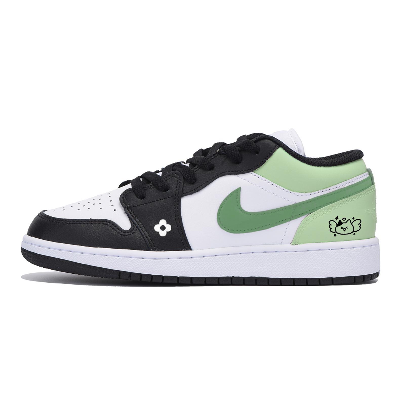 

Jordan Air Jordan 1 Low top Vintage Basketball Shoes Men s Black White Green 553558-131(Team85-) 44