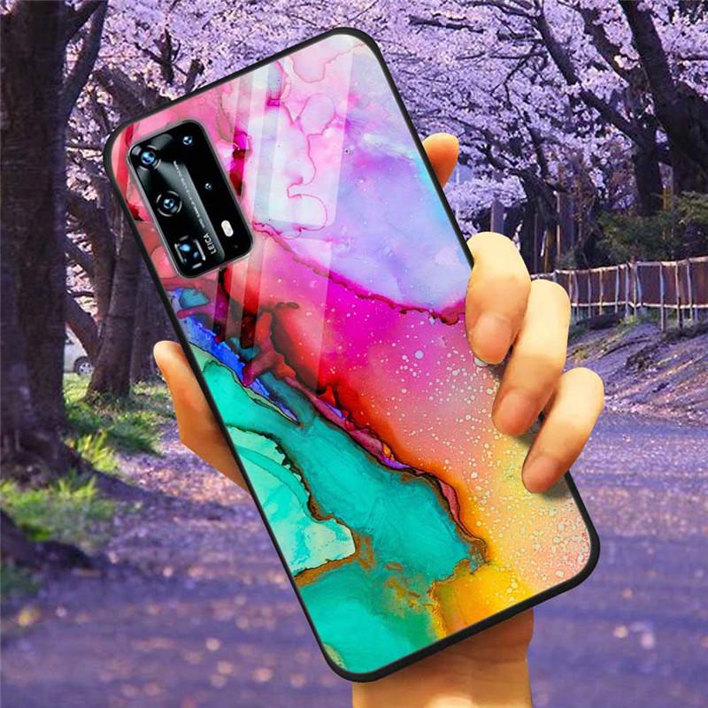 For Huawei P40 Lite / P40Pro Case P 40 Tempered Glass Starry Marble Hard Back Cover for Huawei P40 Pro / P40Lite E Cases Coque