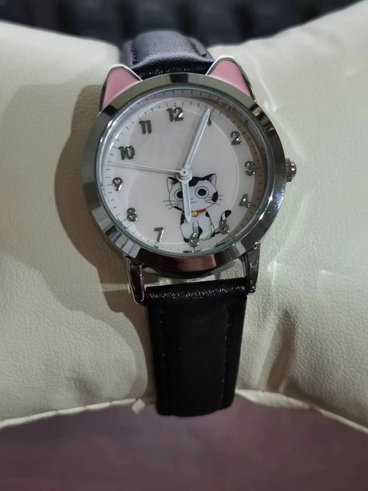 

Children Watch Girl Pink Cute Cartoon Cat Watch Waterproof 5-15 Year Old Primary School Student Women Fashion Quartz Clock чорний