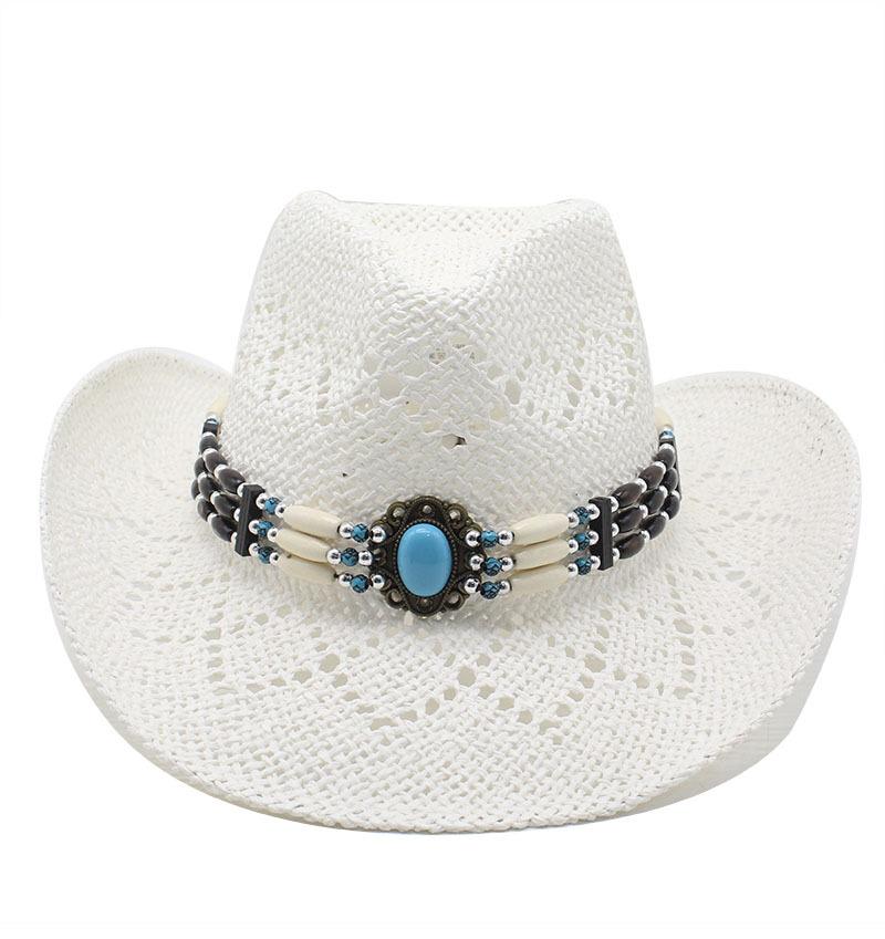 Vintage Straw Western Cowboy Hat Men'S And Women'S, Vacation Wind Hollow Straw Hat Summer Sun Hat