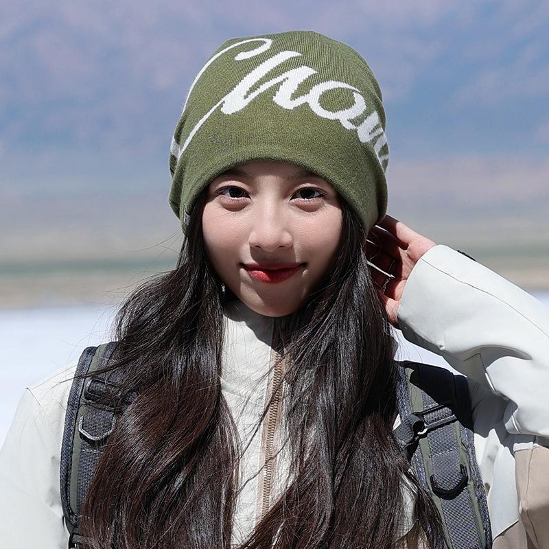 New Letter Embroidered Knitted Hat for Women Autumn and Winter Warm Ear Protection Hood Outdoor Hiking and Camping Hood